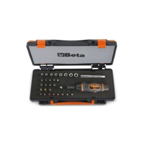 Assortment of 1 torque screwdriver, 8 hexagon hand sockets, 20 bits and 2 accessories in sheet metal case with soft thermoformed tray