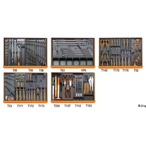 Assortment of 153 tools for car repairs in ABS thermoformed trays