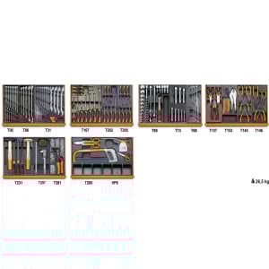 Assortment of 144 tools for industrial maintenance in ABS thermoformed trays