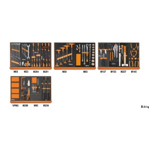 Assortment of 144 tools for universal use in EVA foam trays