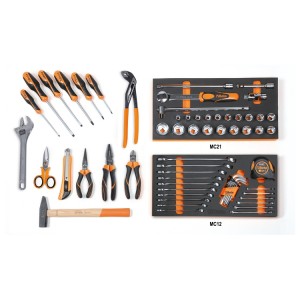 Assortment of 64 tools for universal use in EVA foam trays