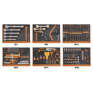 Assortment of 214 tools for universal use in EVA foam trays
