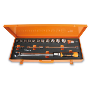 Zero-Reset click-type torque wrench, in case, with sockets and extension bars