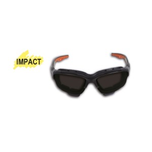 Safety glasses with dark polycarbonate lenses