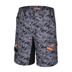 Work Bermuda shorts, multipocket style, hard-wearing, comfortable and practical, with unique camouflage design.