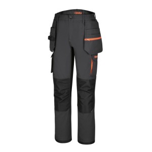 Hard-wearing, comfortable, practical work trousers, multipocket style, with detachable flying pockets at waist
