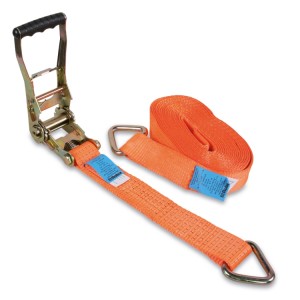 Ratchet tie down with delta hook, LC 2000 kg, high-tenacity polyester belt (PES)