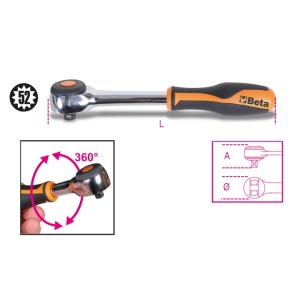 3/8" drive reversible ratchet  with rotating handle, 52 tooth mechanism