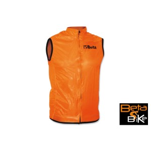 Sleeveless wind stopper jacket, breathable bound fabric, long zip