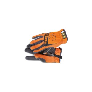 Work gloves, with stretch-elastic cuffs, reinforced thumbs and index fingers, made from touchscreen capable synthetic leather
