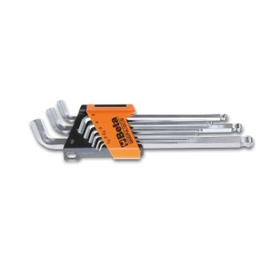 Set of 9 ball head offset hexagon key wrenches, 110°, extra-short side model