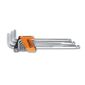 Set of 9 ball head offset hexagon key wrenches, extra-long model
