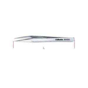 Extra slim angled end spring tweezers,  acid and magnetic resistant  made from stainless steel semi-bright finish