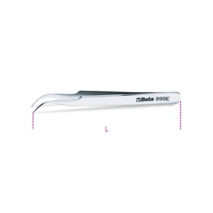 Extra slim curved end spring tweezers,  acid and magnetic resistant  made from stainless steel semi-bright finish