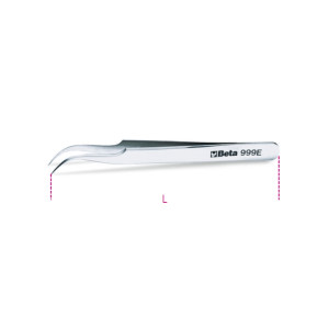 Extra slim curved end spring tweezers,  acid and magnetic resistant  made from stainless steel semi-bright finish