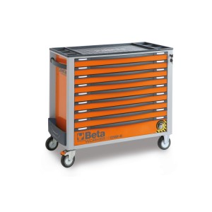 Mobile roller cab with 9 drawers, with anti-tilt system, long model, with assortment of 716 tools