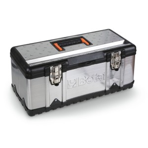 Tool box,  made of stainless steel and plastic,  removable tote-tray