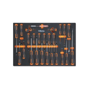 Foam tray with Beta Easy screwdrivers for slotted, Phillips® and Torx® head screws