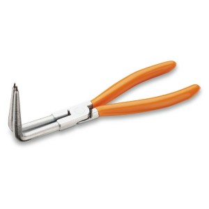 90° curved long nose pliers  for elastic safety rings for holes,  PVC-coated handles