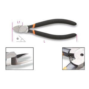 Diagonal flush cutting nippers, slip-proof double layer PVC coated handles