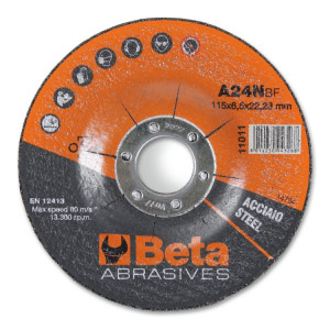 Abrasive steel grinding discs with depressed centre