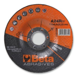 Abrasive steel grinding discs with depressed centre