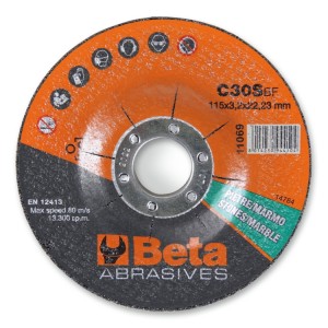 Abrasive stone and marble cutting discs with depressed centre