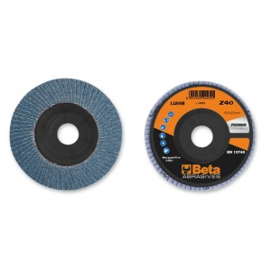 Flap discs with zirconia abrasive cloth, plastic backing pad, single flap construction