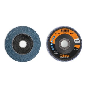 Flap discs with zirconia abrasive cloth, fibreglass backing pad, single flap construction