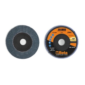 Flap discs with zirconia abrasive cloth, plastic backing pad, single flap construction