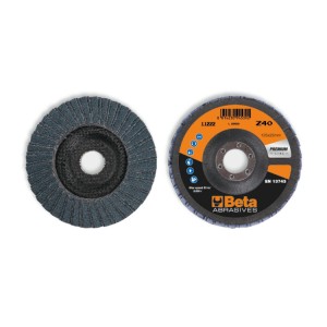 Flap discs with zirconia abrasive cloth, fibreglass backing pad, double flap construction