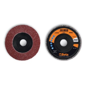 Flap discs with corundum abrasive cloth, plastic backing pad, single flap construction
