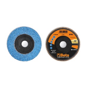 Flap discs with ceramic-coated zirconia abrasive cloth, plastic backing pad and single flap construction