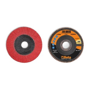 Flap discs with ceramic-coated abrasive cloth, fibreglass backing pad and single flap construction