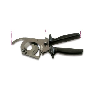 Ratchet cable cutters burnished finish,  plastic handles