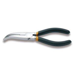 Extra long bent flat knurled nose pliers,  slip-proof double layer PVC coated handles