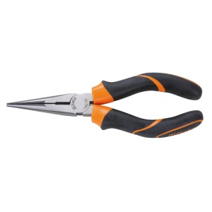 Extra-long needle knurled nose pliers,  bi-material handles, industrial finish