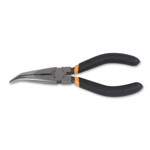 Extra-long bent needle knurled nose pliers, slip-proof double layer PVC coated handles, industrial finish