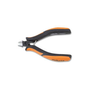 Diagonal flush cutting nippers,  slim tapering tips bi-material handles