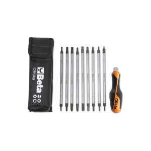 Assortment of 9 reversible screwdrivers  and 1 accessory in case