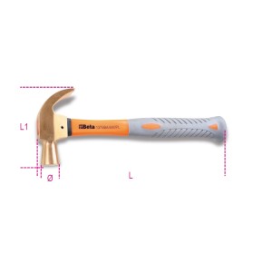 Sparkproof ball pein and claw hammer, wooden shaft