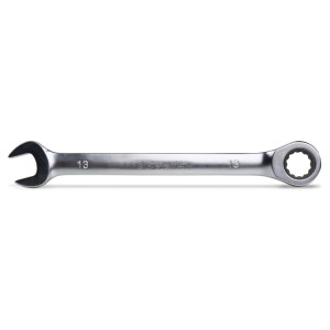 Ratcheting combination wrenches, open and offset ring ends, straight series, chrome-plated