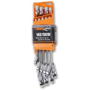 Set of 9 reversible ratcheting combination wrenches, with compact support