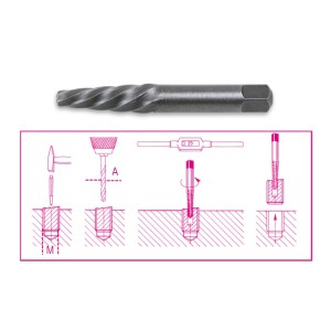 Tapered extractors for broken screws  and studs made from hardened  and tempered steel