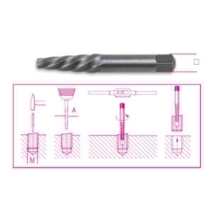 Tapered extractors for broken screws  and studs made from hardened  and tempered steel