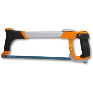 Hacksaw frame with quick release blade attachment system