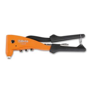 Heavy-duty riveting pliers supplied with 4 interchangeable nozzles