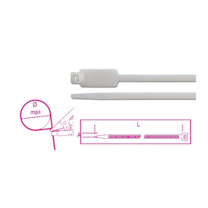 Nylon cable ties with lengthwise plates, 13x27mm, natural colour