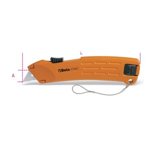 Safety utility knife with retractable blade, supplied with 2 blades H-SAFE