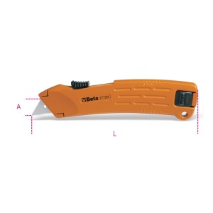 Safety utility knife with retractable blade, supplied with 2 blades